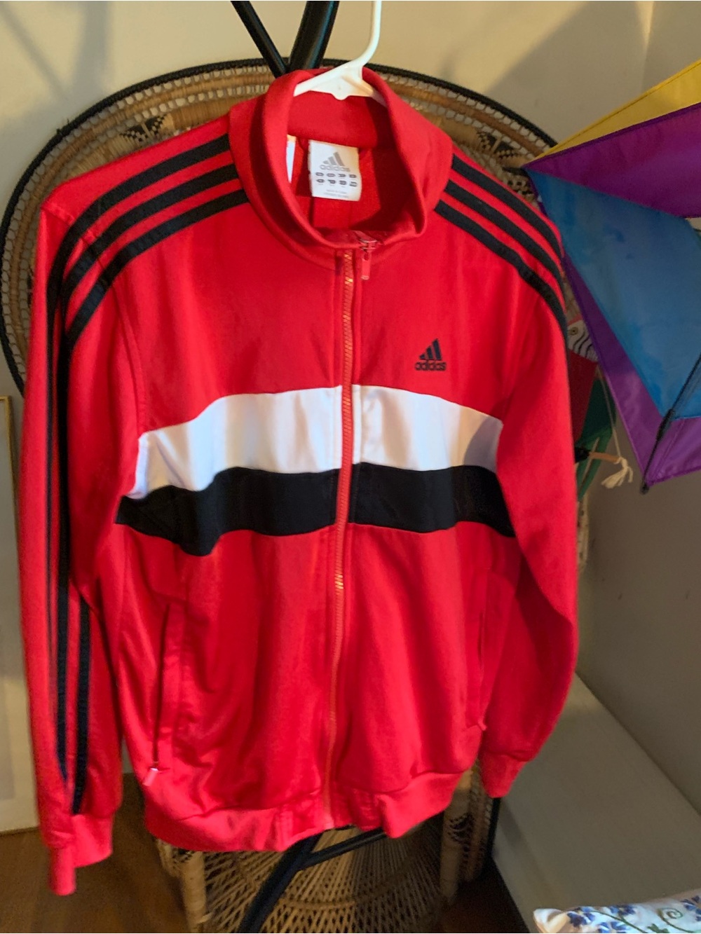 adidas Red Track Jacket with Black & White Stripes